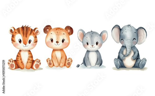 Cute Cartoon Animals on Transparent Background photo