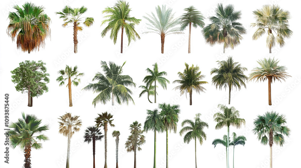 Fototapeta premium Collection of Palm Tree Clip Art Vector Illustrations in Various Styles and Arrangements