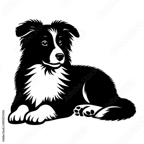 Bold Black and White Dog Illustration Large Breed Line Art