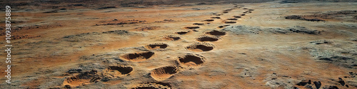 Ephemeral Tracks: Fading hoofprints disappear into the distance, telling a story of movement and passage through the dusty terrain. photo