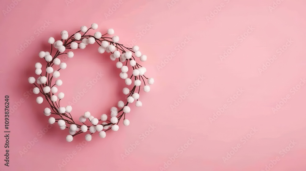 Fototapeta premium Elegant, clean wreath made of white berry branches, isolated, Christmas wreath, modern holiday decor