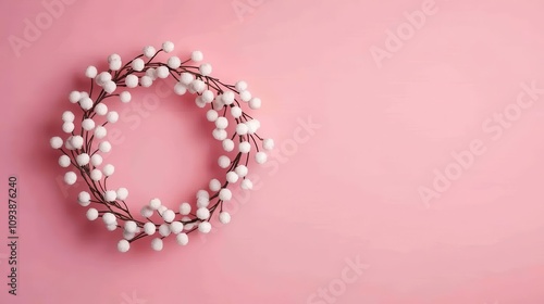 Elegant, clean wreath made of white berry branches, isolated, Christmas wreath, modern holiday decor