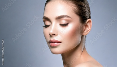 Young and Beautiful woman with clear skin, natural make-up, Skincare and facial treatment concept