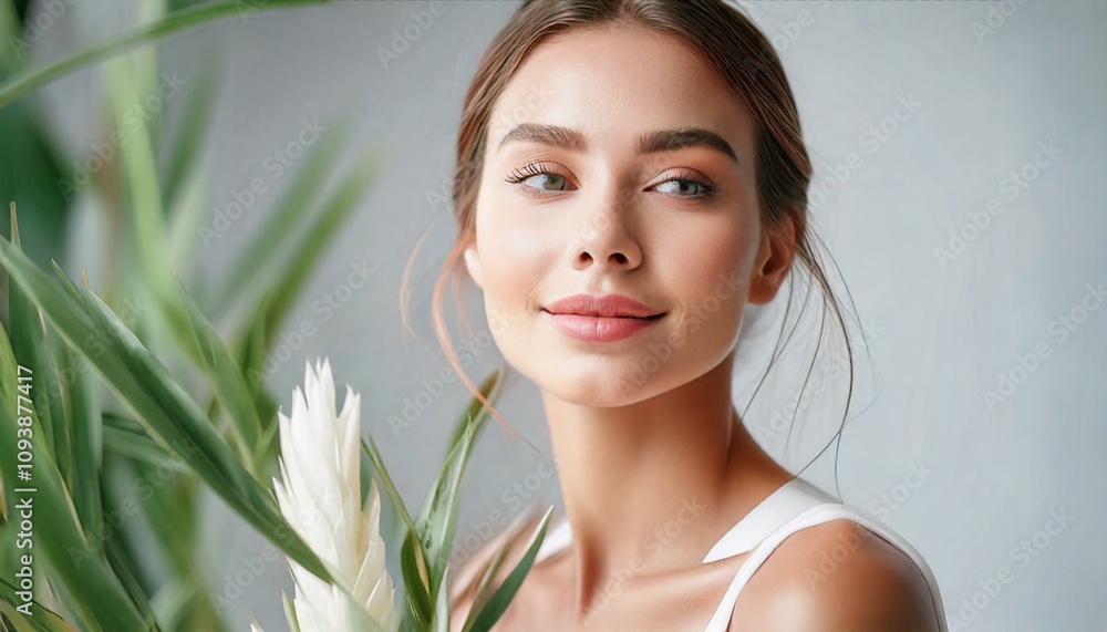 Young and Beautiful woman with clear skin, natural make-up, Skincare and facial treatment concept Young and Beautiful woman with clear skin, natural make-up, Skincare and facial treatment concept