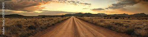 Endless Trail: A long dirt road disappearing into the distance, leading the eye to wonder where it goes.