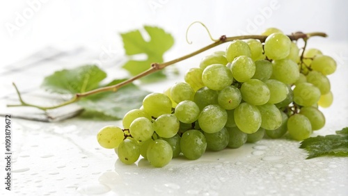 Fresh green grapes cluster isolated on a crisp white background with slight texture and soft focus effect, white, clusters, , fruit