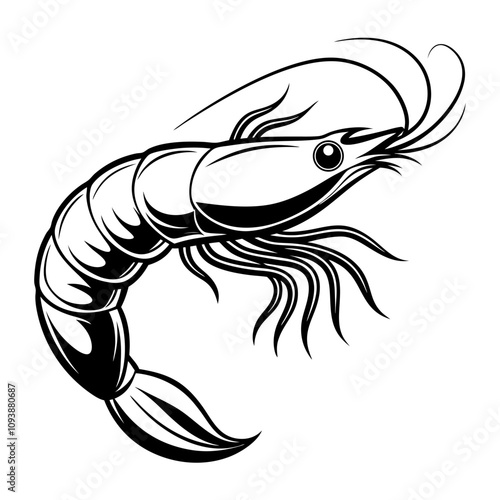Shrimp Vector Illustration Black and White Stylized Artwork