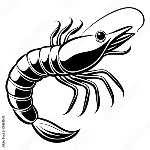 Shrimp Vector Illustration Black and White Stylized Artwork