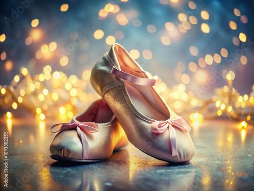 Enchanting Pair of Ballet Slippers on a Soft Background with Bokeh Effect, Capturing the Elegance and Grace of Dance in a Dreamy Atmosphere for Artistic Inspiration