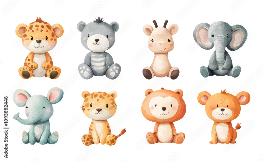 Cute Cartoon Animals on Transparent Background Cute Cartoon Animals on Transparent Background