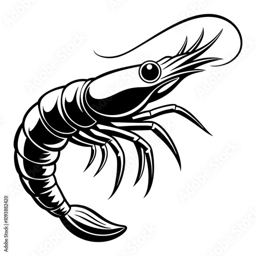 Shrimp Vector Illustration Black and White Stylized Artwork