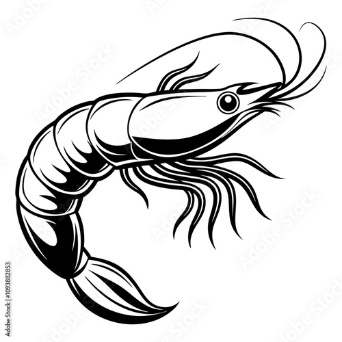 Shrimp Vector Illustration Black and White Stylized Artwork