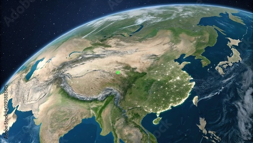 Globe with green dot representing China, globe, china, world #1093883615