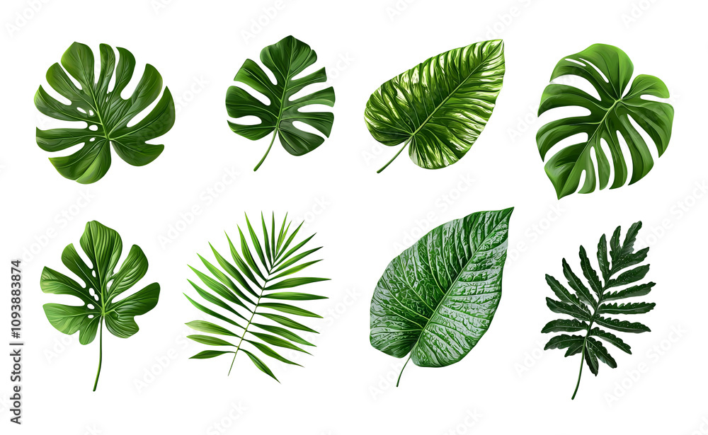 Various Tropical Leaves Isolated on Transparent Background Various Tropical Leaves Isolated on Transparent Background