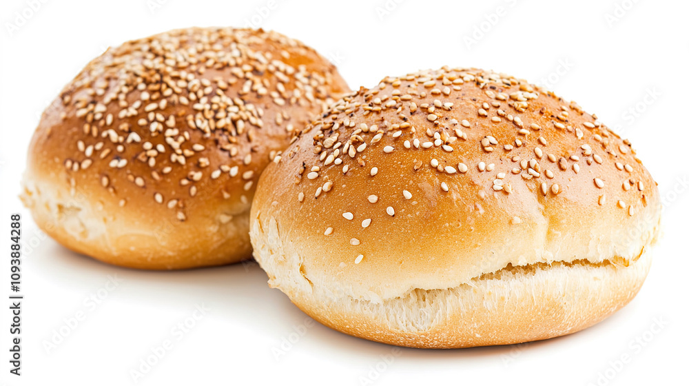 Golden Sesame Seed Hamburger Bun Isolated on White Background, Perfect for Burgers and Sandwiches Golden Sesame Seed Hamburger Bun Isolated on White Background, Perfect for Burgers and Sandwiches