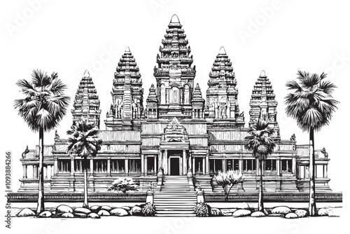 Angkor Wat sketch hand drawn drawing vector illustration