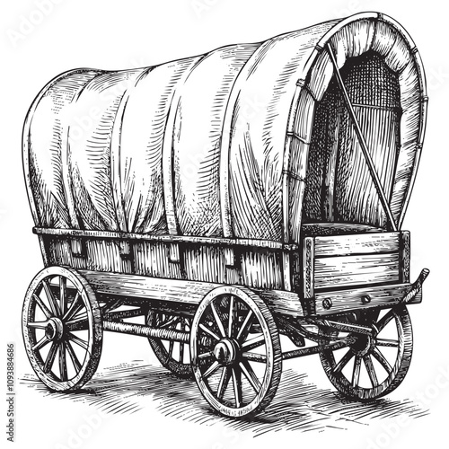 Covered wagon sketch hand drawn drawing vector illustration