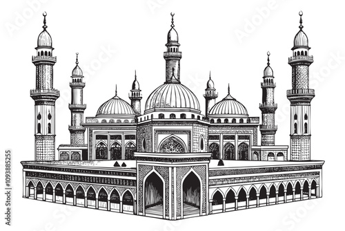 Mecca’s Masjid al-Haram sketch hand drawn drawing vector illustration