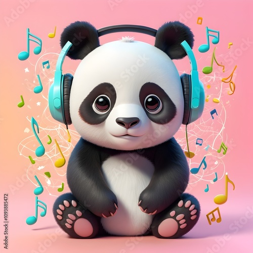 A cute panda bear cartoon character with a music, perfect for kids' toys, designs, and illustrations photo