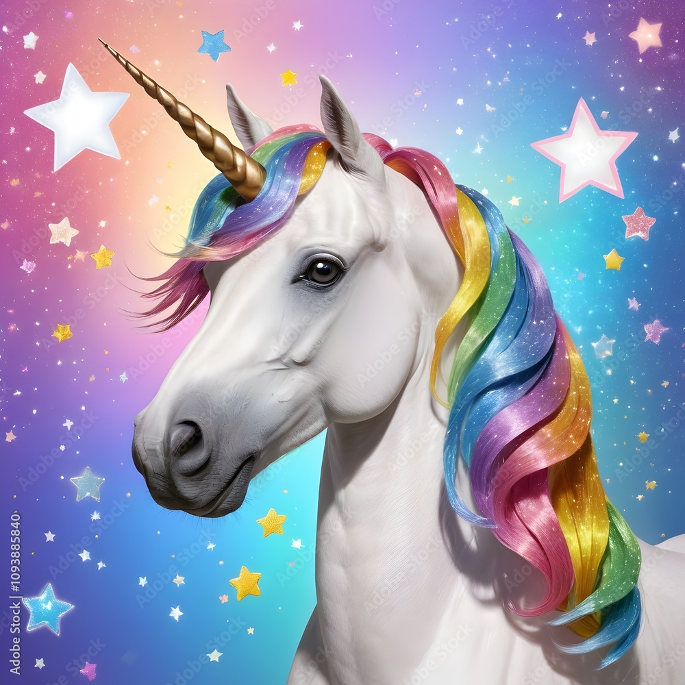 Fototapeta premium Magical Unicorn with Rainbow Mane 