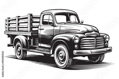 Retro farm truck with sketch hand drawn drawing vector illustration