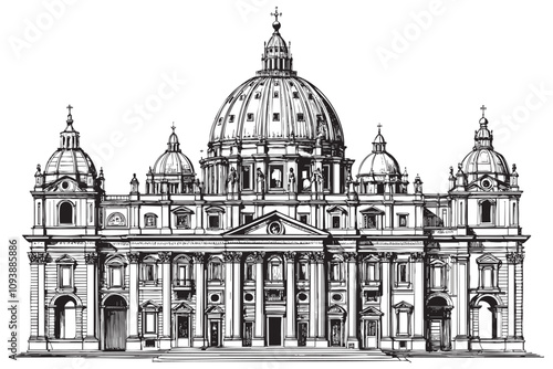 St. Peter's Basilica sketch hand drawn drawing vector illustration