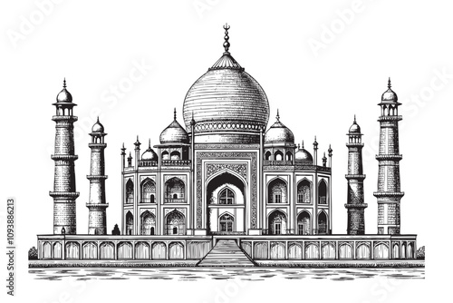 Taj Mahal sketch hand drawn drawing vector illustration