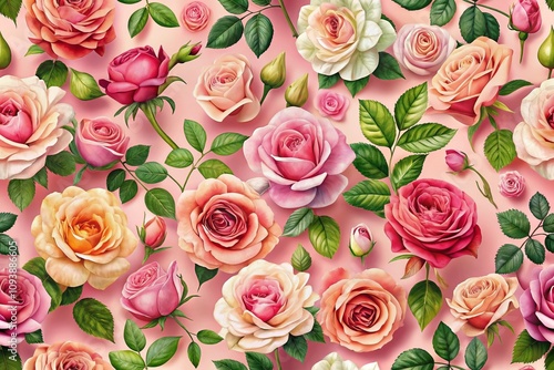 Exquisite Roses Floral Pattern on Soft Pink Background for Elegant Home Decor and Fashion Designs, Perfect for Fabric Prints and Backgrounds in Various Creative Projects