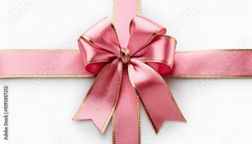 luxurious pink ribbon bow with golden edges isolated on white background with clipping path