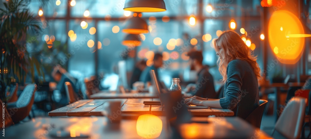 Modern Workspace with Blurred Background and Focused Foreground Elements Modern Workspace with Blurred Background and Focused Foreground Elements