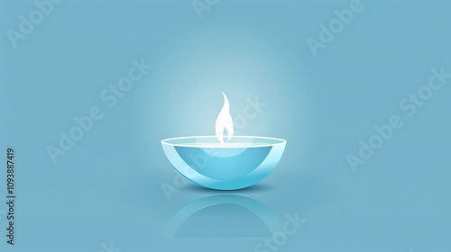 A single blue diya with a white flame on a blue background. photo