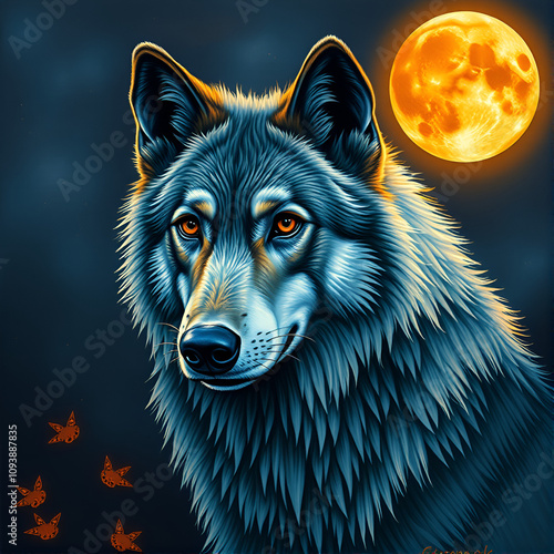 Wolf heul vor einem Vollmond photo