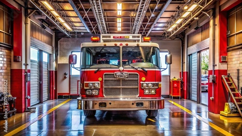 Fire Truck at the Fire Station: A Documentary Photo Capturing Emergency Response Vehicles Ready for Action in a Community Firehouse Setting