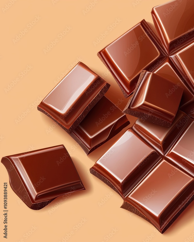 Delicious chocolate pieces on a vibrant background, perfect for sweet treats. Delicious chocolate pieces on a vibrant background, perfect for sweet treats.