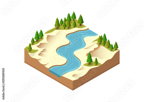 Isometric natural river