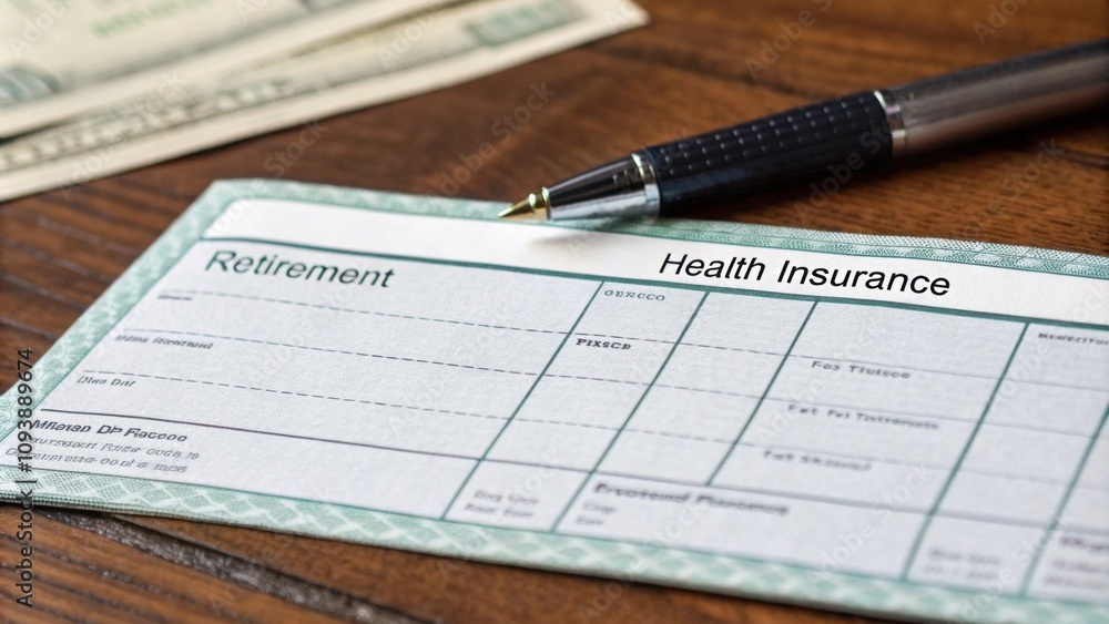 A closeup of a paycheck with various deduction categories like retirement and health insurance. A closeup of a paycheck with various deduction categories like retirement and health insurance.