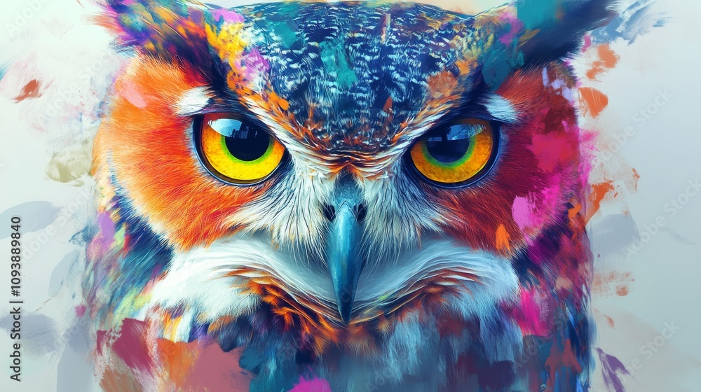 Fototapeta Owl portrait featuring colorful double exposure techniques showcasing art and wildlife