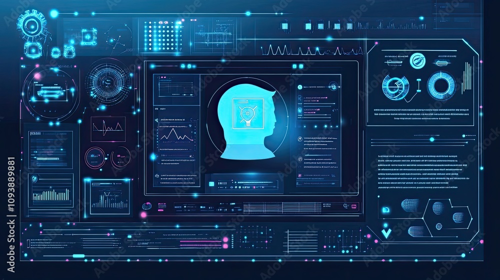 Futuristic Interface with a Lightbulb Icon Inside a Human Head Futuristic Interface with a Lightbulb Icon Inside a Human Head