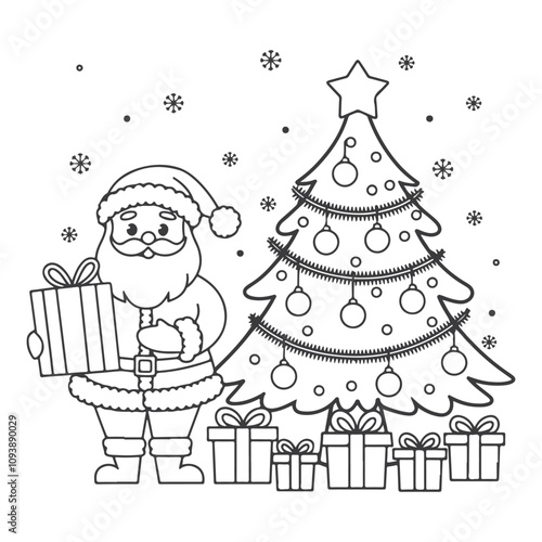 Christmas Tree with Santa Claus Gifts Fun children Coloring Page  book for Kids Christmas Activity Book , Happy Merry Christmas festive Coloring book