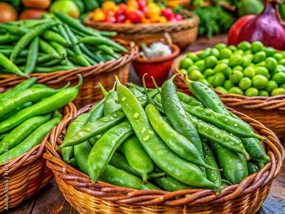 Fresh Green Broad Beans at a Vibrant Village Market: A Macro Photography Showcase of Organic Produce and Local Agriculture in a Bustling Community Setting Fresh Green Broad Beans at a Vibrant Village Market: A Macro Photography Showcase of Organic Produce and Local Agriculture in a Bustling Community Setting