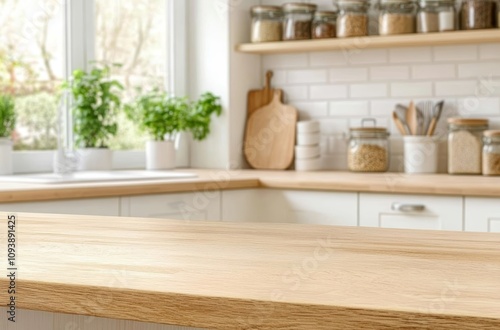 Minimalist Kitchen Interior with Wooden Cabinets and Natural Light photo