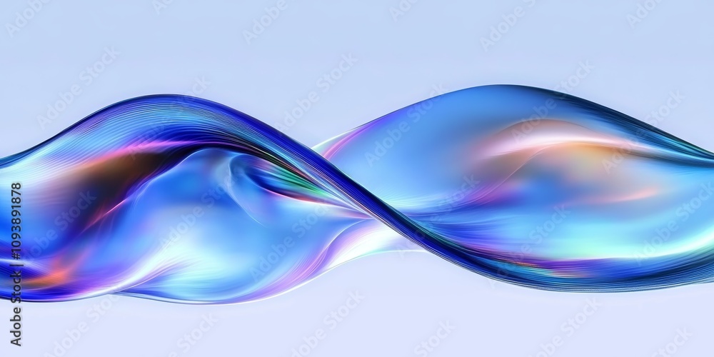 Fototapeta premium Iridescent Abstract Digital Artwork with Flowing Waves in Blue Purple and Green Hues