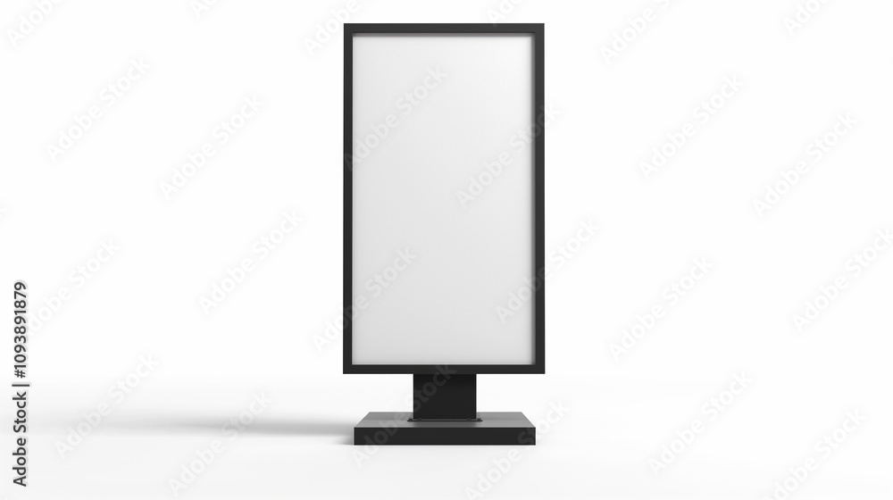 A vertical blank billboard with a minimalist metal frame and base A vertical blank billboard with a minimalist metal frame and base