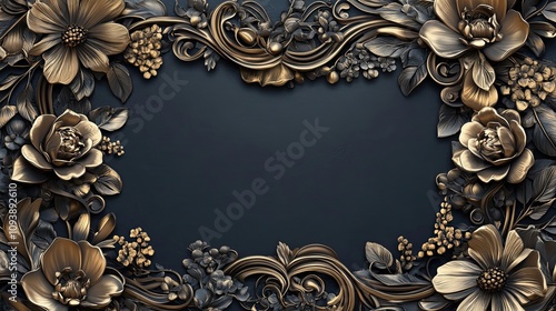 Golden Floral Frame on a Dark Background