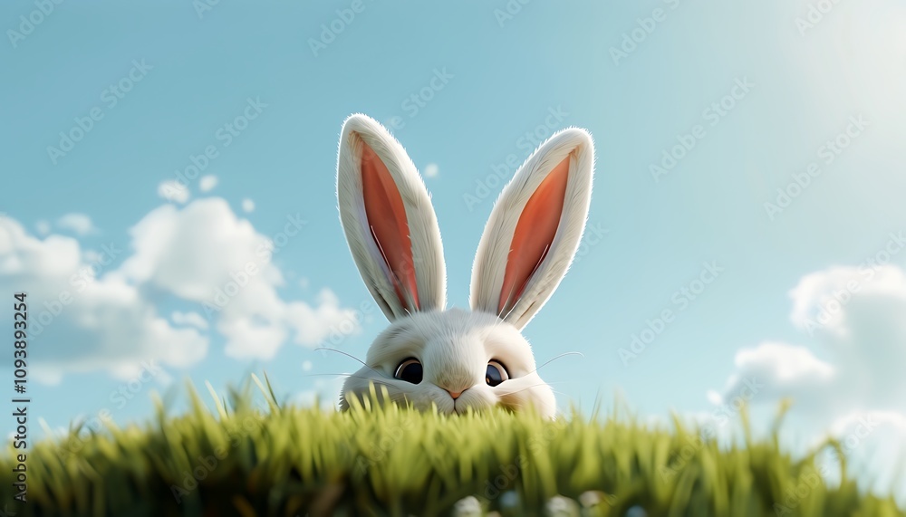 Fototapeta premium bunny ears peeking over a grassy hill