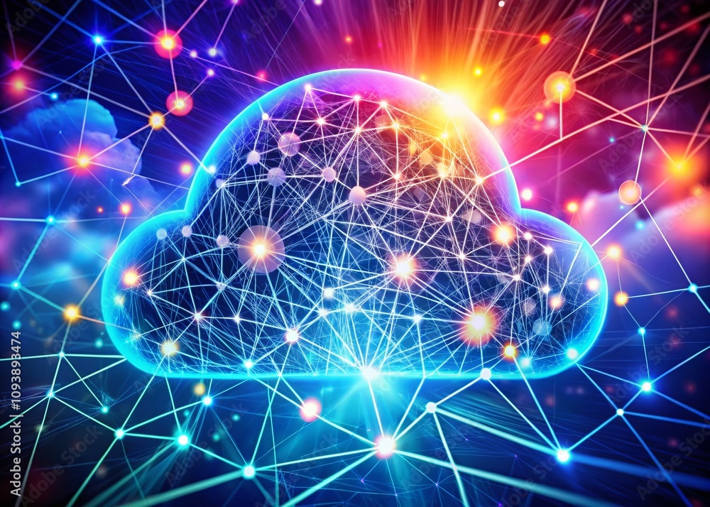 Fototapeta premium Futuristic Cloud Storage System with Neural Connections and Deep Learning Visualization in a 3D Digital Environment