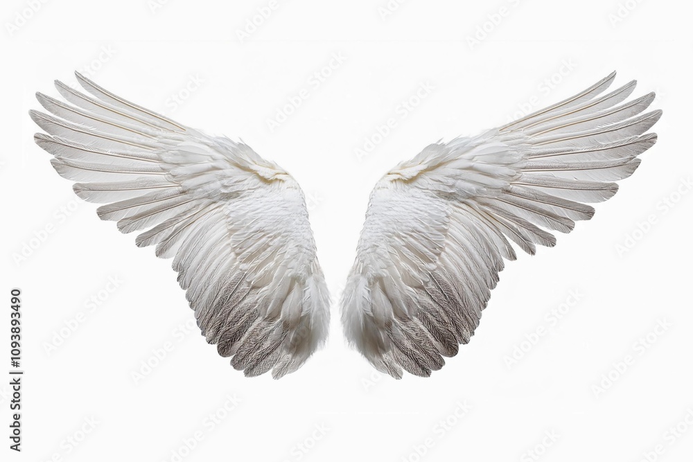 Fototapeta premium detailed of Angel wings isolated on white background, detailed of bird wing isolated on white background, angle wings for tattoo design isolated on white background 