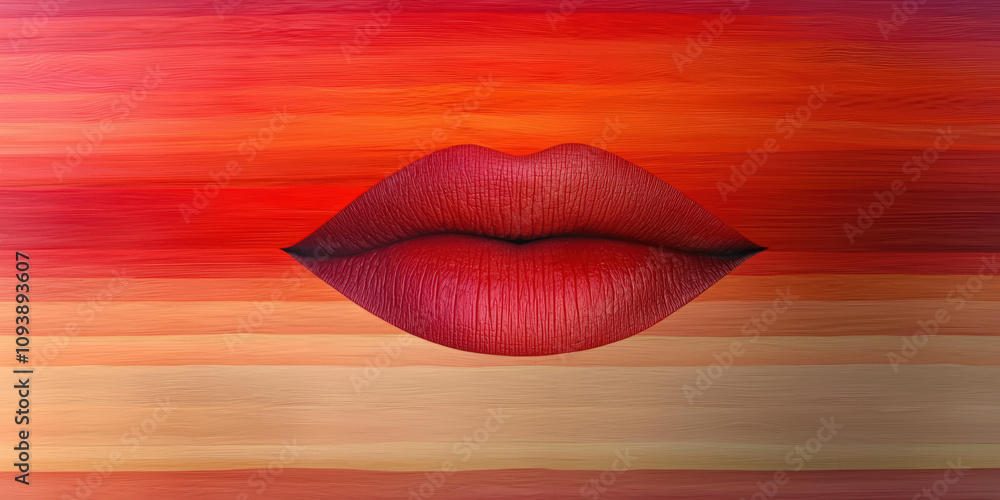 A vibrant artwork featuring a pair of lips against a sunset gradient of warm colors, blending red and orange hues. A vibrant artwork featuring a pair of lips against a sunset gradient of warm colors, blending red and orange hues.