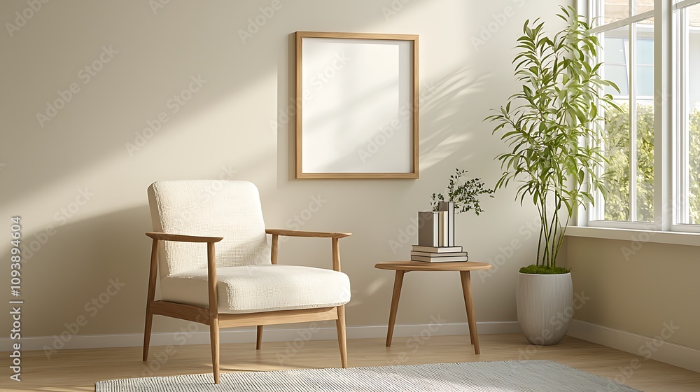 Inviting living room corner with chair and plants bright natural light modern design cozy vibe Inviting living room corner with chair and plants bright natural light modern design cozy vibe