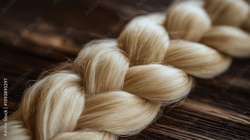 Close-Up Shot of Braided Fibers on Wooden Surface Close-Up Shot of Braided Fibers on Wooden Surface